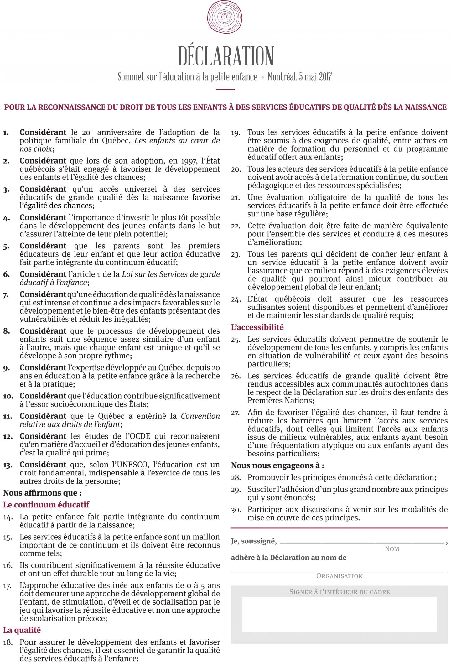 Avez-vous signé la Déclaration du Sommet?
